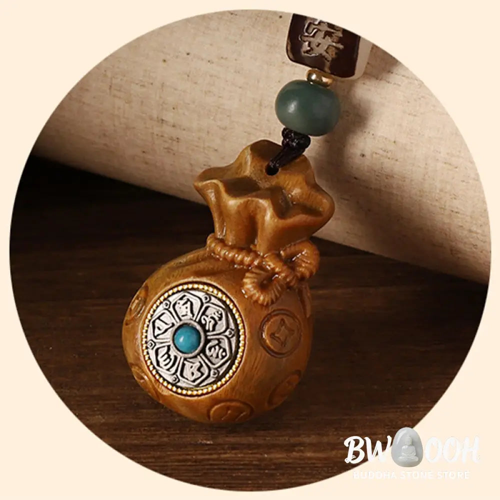 Buddha Stones Small Leaf Red Sandalwood Green Sandalwood Money Bag Om Mani Padme Hum Rotatable Protection Hanging