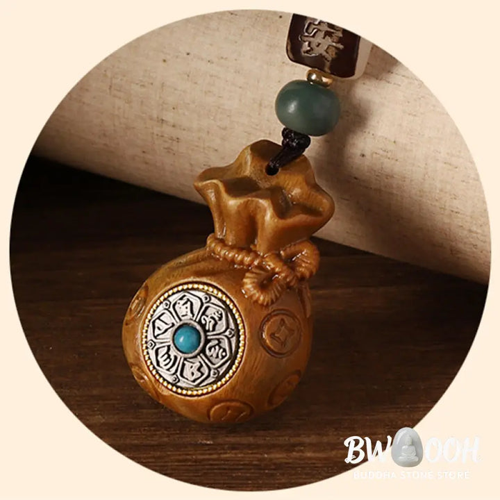 Buddha Stones Small Leaf Red Sandalwood Green Sandalwood Money Bag Om Mani Padme Hum Rotatable Protection Hanging