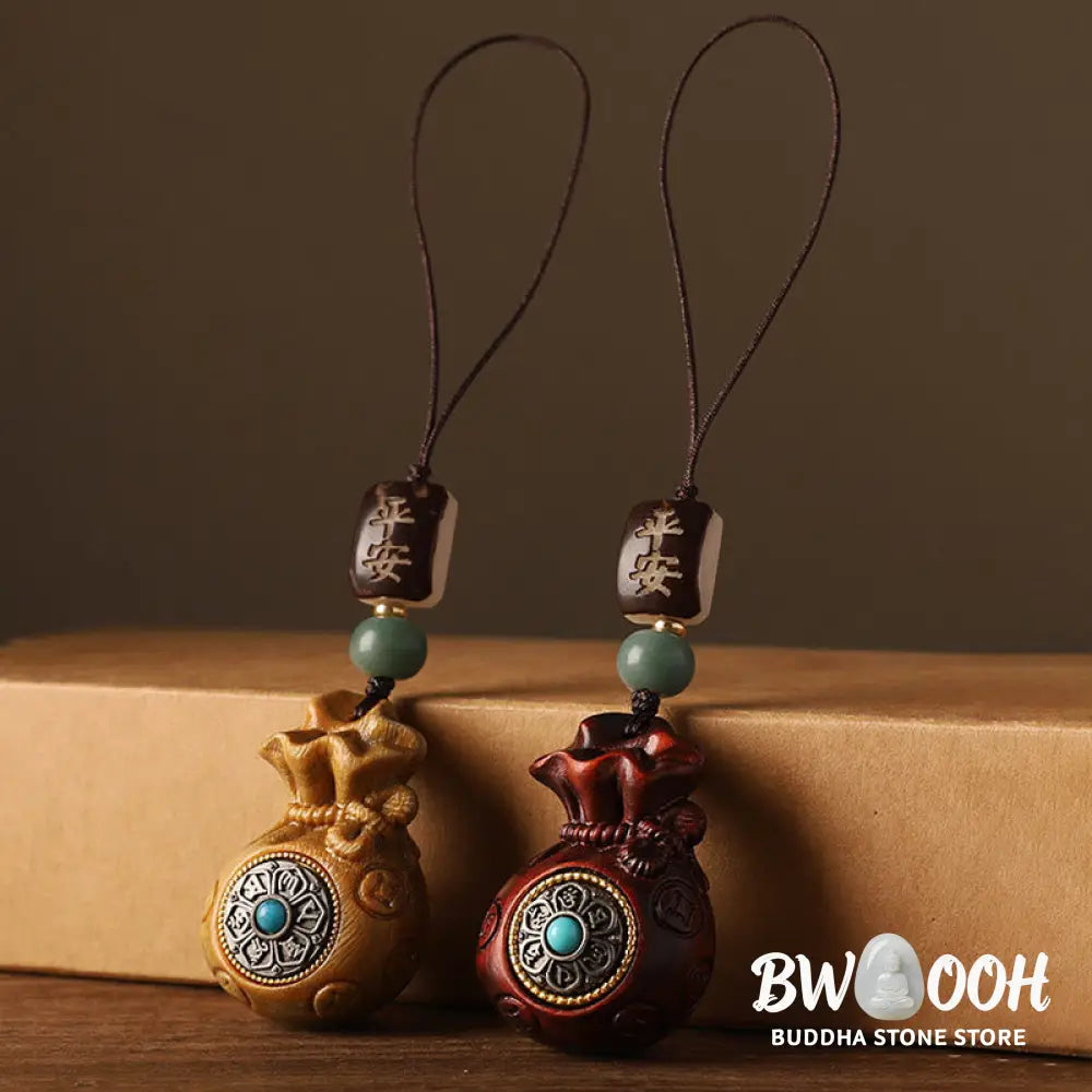 Buddha Stones Small Leaf Red Sandalwood Green Sandalwood Money Bag Om Mani Padme Hum Rotatable Protection Hanging