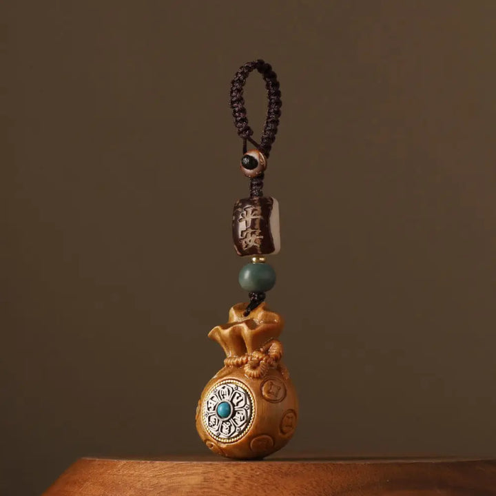 Buddha Stones Small Leaf Red Sandalwood Green Sandalwood Money Bag Om Mani Padme Hum Rotatable Protection Hanging