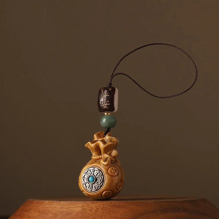 Buddha Stones Small Leaf Red Sandalwood Green Sandalwood Money Bag Om Mani Padme Hum Rotatable Protection Hanging