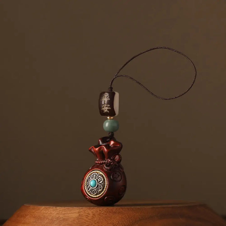 Buddha Stones Small Leaf Red Sandalwood Green Sandalwood Money Bag Om Mani Padme Hum Rotatable Protection Hanging