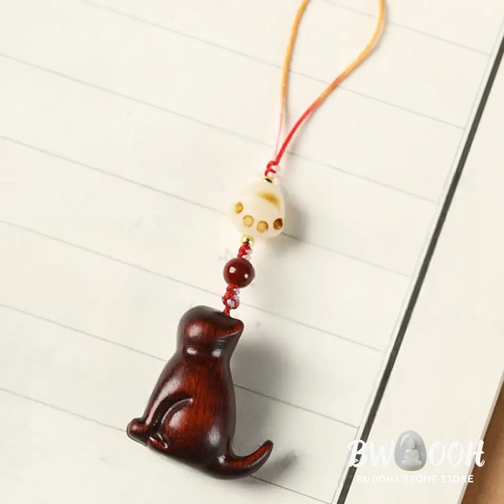 Buddha Stones Small Leaf Red Sandalwood Green Sandalwood Sandalwood Sitting Cat Sooth Phone Hanging Decoration - Phone