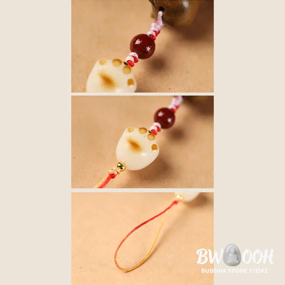 Buddha Stones Small Leaf Red Sandalwood Green Sandalwood Sandalwood Sitting Cat Sooth Phone Hanging Decoration - Phone