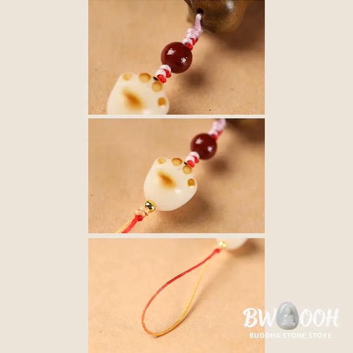 Buddha Stones Small Leaf Red Sandalwood Green Sandalwood Sandalwood Sitting Cat Sooth Phone Hanging Decoration - Phone