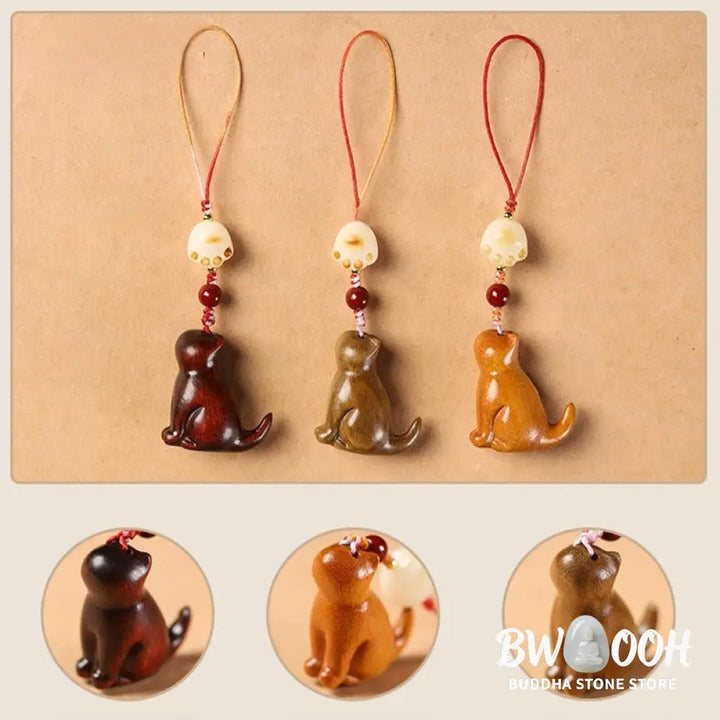 Buddha Stones Small Leaf Red Sandalwood Green Sandalwood Sandalwood Sitting Cat Sooth Phone Hanging Decoration - Phone