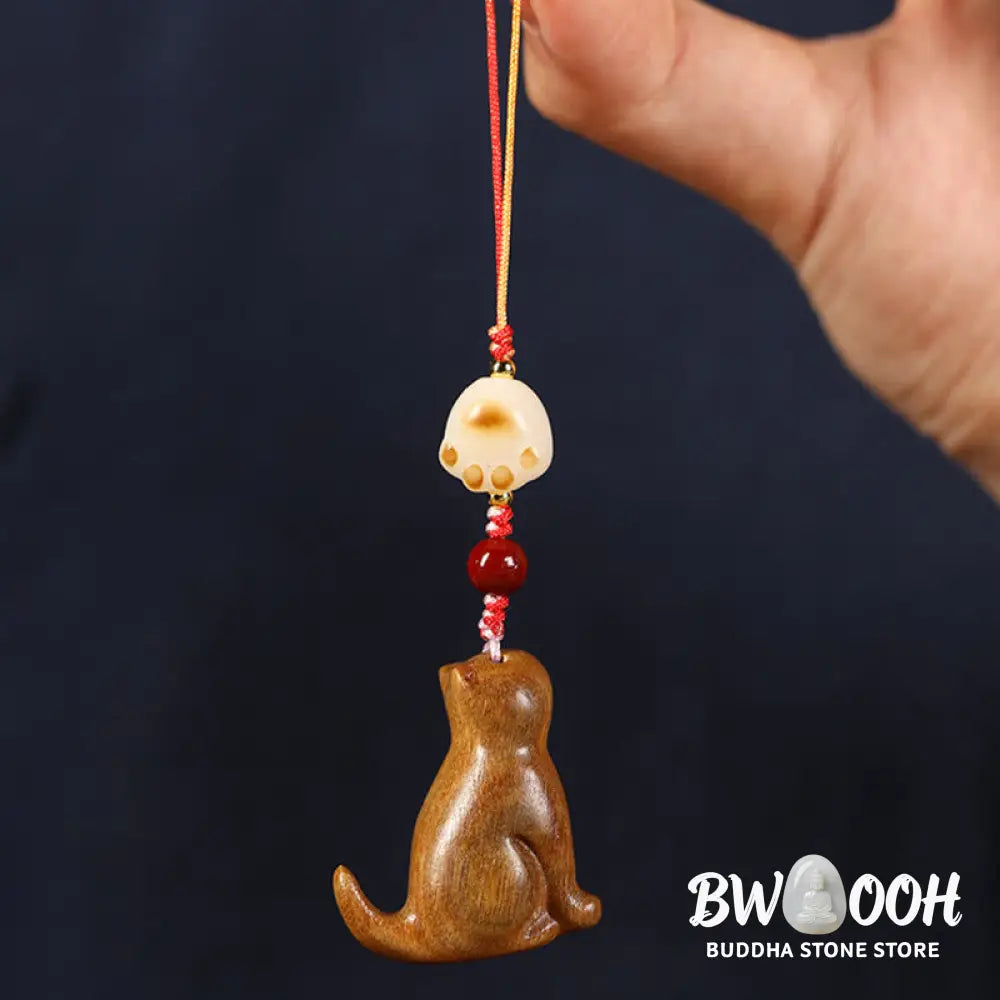 Buddha Stones Small Leaf Red Sandalwood Green Sandalwood Sandalwood Sitting Cat Sooth Phone Hanging Decoration - Phone