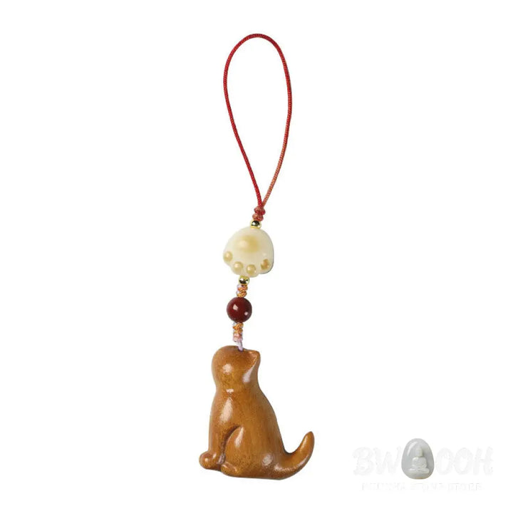 Buddha Stones Small Leaf Red Sandalwood Green Sandalwood Sandalwood Sitting Cat Sooth Phone Hanging Decoration - Phone