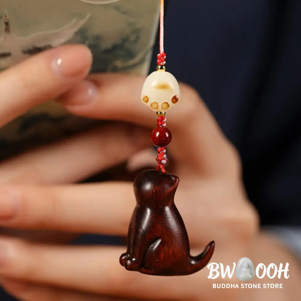 Buddha Stones Small Leaf Red Sandalwood Green Sandalwood Sandalwood Sitting Cat Sooth Phone Hanging Decoration - Phone