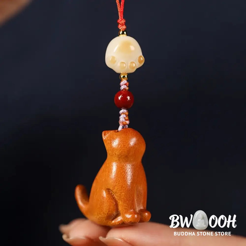 Buddha Stones Small Leaf Red Sandalwood Green Sandalwood Sandalwood Sitting Cat Sooth Phone Hanging Decoration - Phone