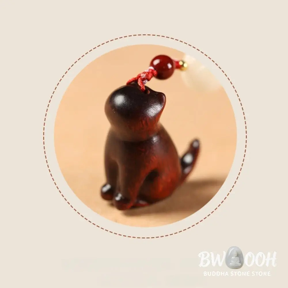 Buddha Stones Small Leaf Red Sandalwood Green Sandalwood Sandalwood Sitting Cat Sooth Phone Hanging Decoration - Phone