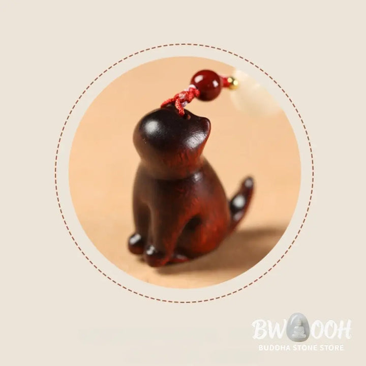 Buddha Stones Small Leaf Red Sandalwood Green Sandalwood Sandalwood Sitting Cat Sooth Phone Hanging Decoration - Phone