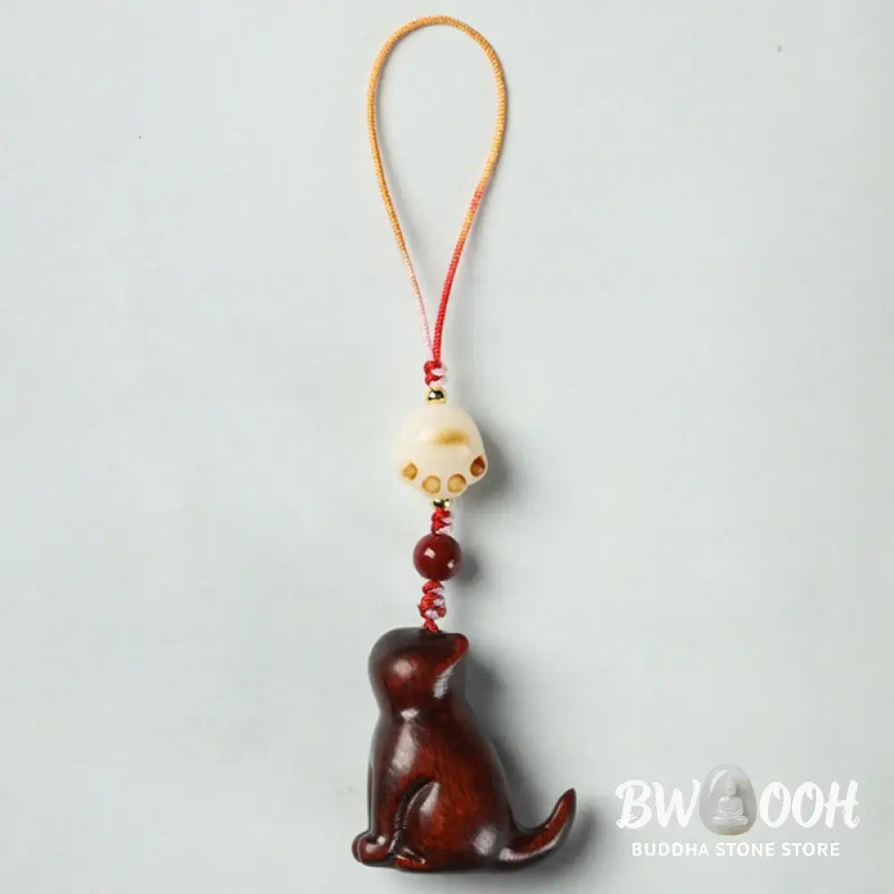 Buddha Stones Small Leaf Red Sandalwood Green Sandalwood Sandalwood Sitting Cat Sooth Phone Hanging Decoration - Phone