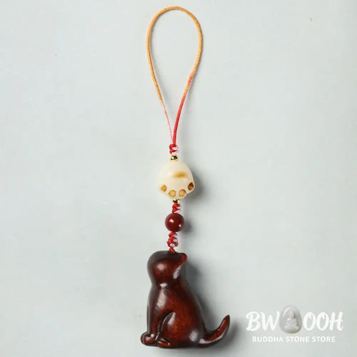 Buddha Stones Small Leaf Red Sandalwood Green Sandalwood Sandalwood Sitting Cat Sooth Phone Hanging Decoration - Phone
