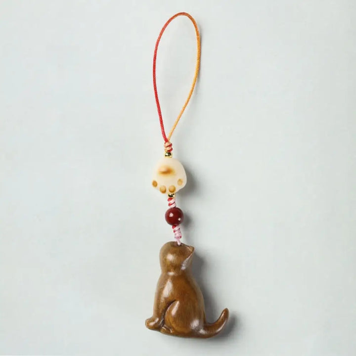 Buddha Stones Small Leaf Red Sandalwood Green Sandalwood Sandalwood Sitting Cat Sooth Phone Hanging Decoration - Green