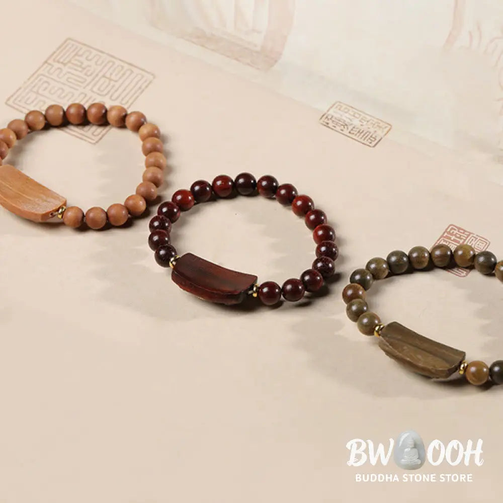 Buddha Stones Small Leaf Red Sandalwood Green Sandalwood Six True Words Peace Bracelet - BWOOOH - Bracelet