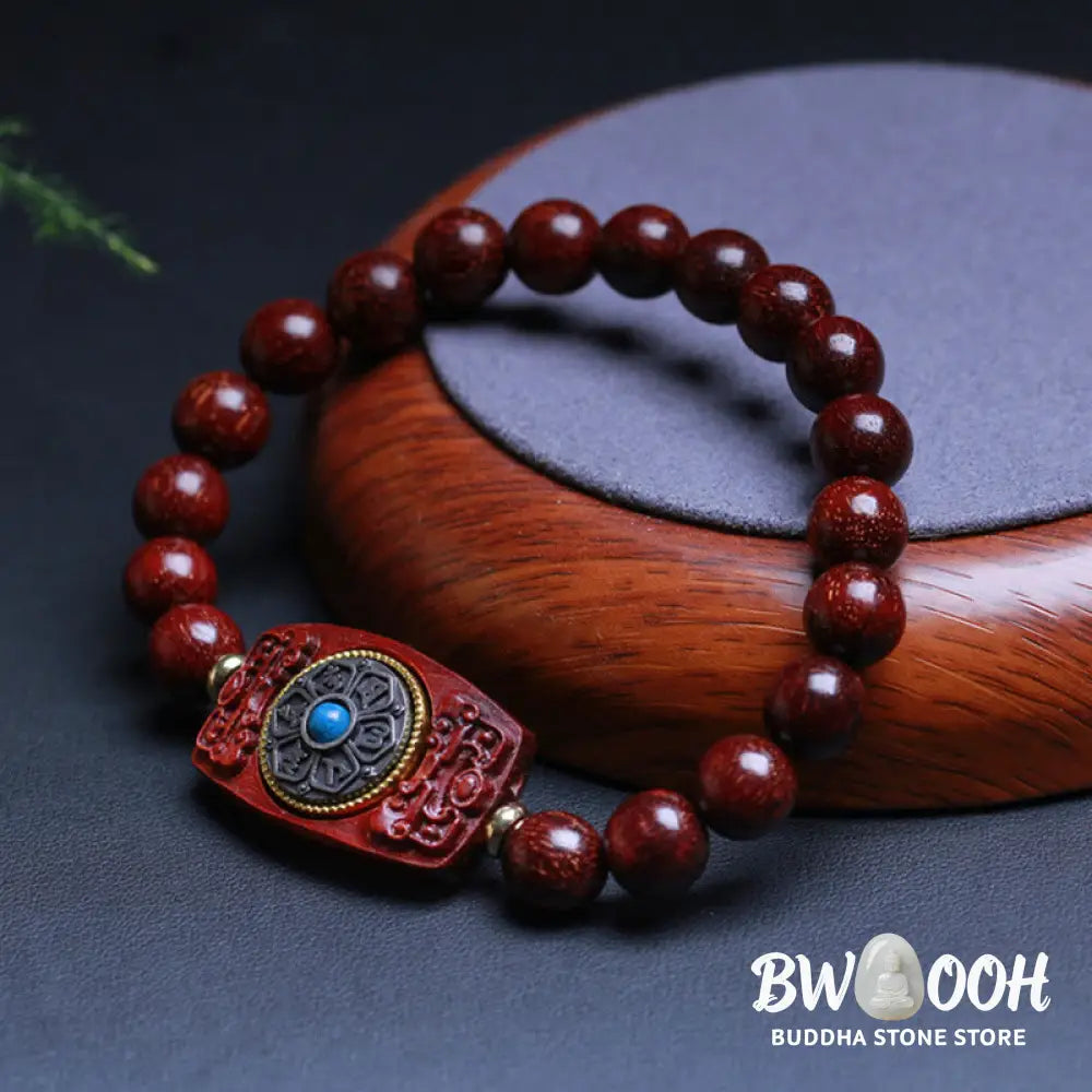 Buddha Stones Small Leaf Red Sandalwood Green Sandalwood Six True Words Peace Bracelet - BWOOOH - Bracelet