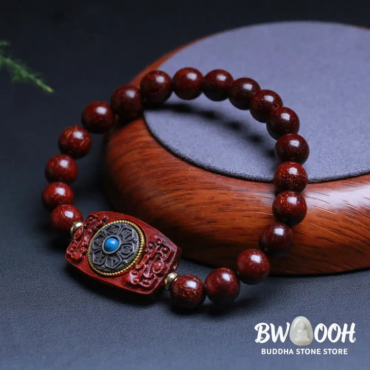 Buddha Stones Small Leaf Red Sandalwood Green Sandalwood Six True Words Peace Bracelet - BWOOOH - Bracelet