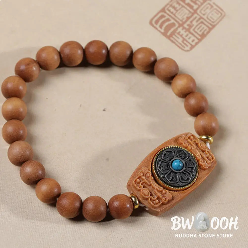 Buddha Stones Small Leaf Red Sandalwood Green Sandalwood Six True Words Peace Bracelet - BWOOOH - Bracelet