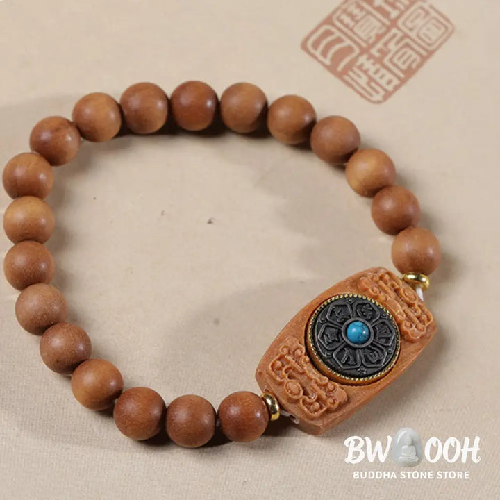 Buddha Stones Small Leaf Red Sandalwood Green Sandalwood Six True Words Peace Bracelet - BWOOOH - Bracelet