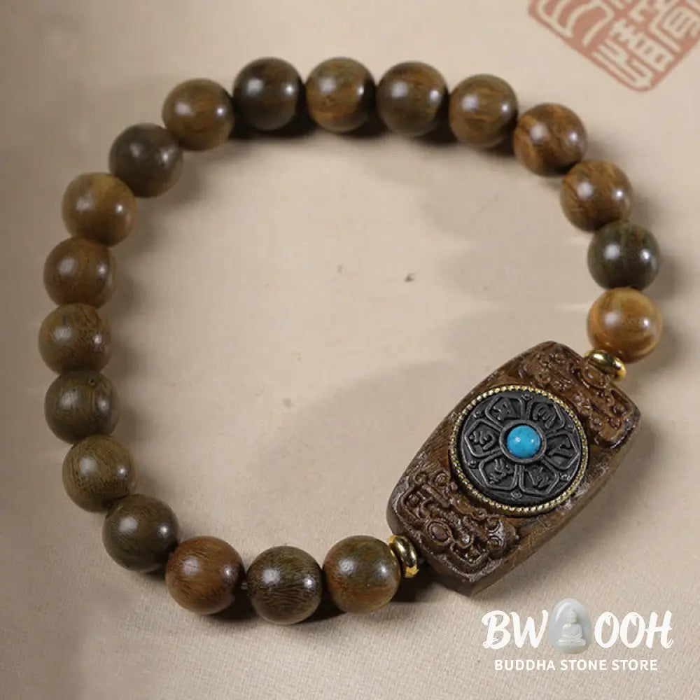 Buddha Stones Small Leaf Red Sandalwood Green Sandalwood Six True Words Peace Bracelet - BWOOOH - Bracelet