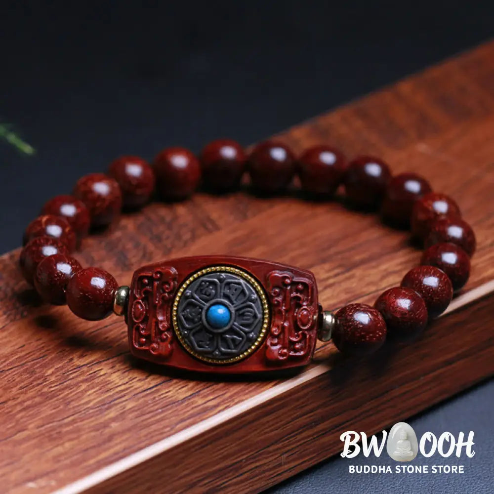 Buddha Stones Small Leaf Red Sandalwood Green Sandalwood Six True Words Peace Bracelet - BWOOOH - Bracelet
