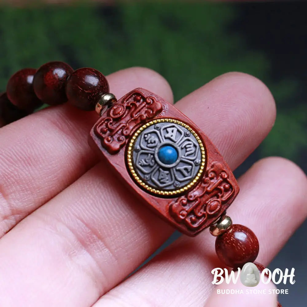 Buddha Stones Small Leaf Red Sandalwood Green Sandalwood Six True Words Peace Bracelet - BWOOOH - Bracelet