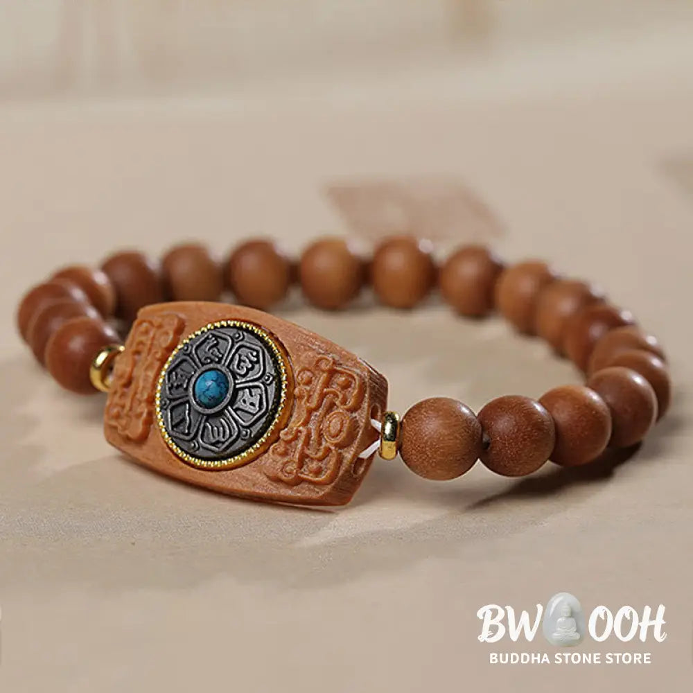 Buddha Stones Small Leaf Red Sandalwood Green Sandalwood Six True Words Peace Bracelet - BWOOOH - Bracelet