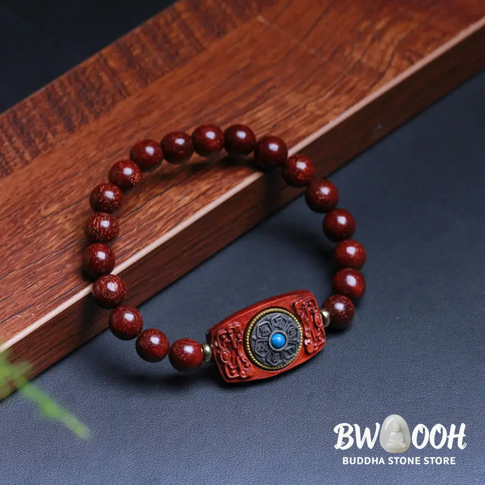 Buddha Stones Small Leaf Red Sandalwood Green Sandalwood Six True Words Peace Bracelet - BWOOOH - Bracelet