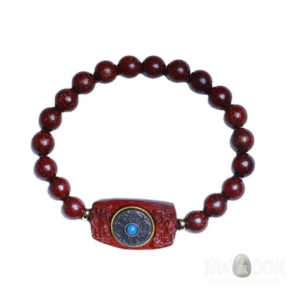 Buddha Stones Small Leaf Red Sandalwood Green Sandalwood Six True Words Peace Bracelet - BWOOOH - Bracelet