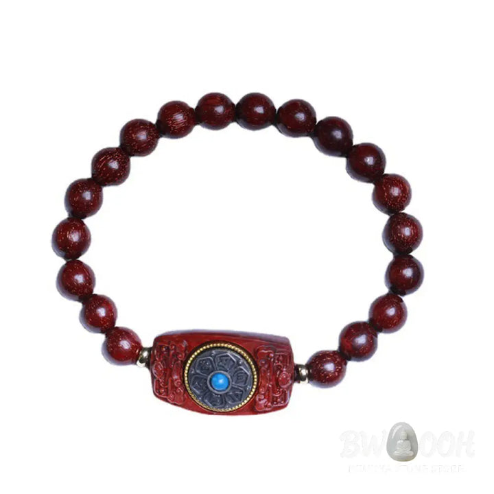Buddha Stones Small Leaf Red Sandalwood Green Sandalwood Six True Words Peace Bracelet - BWOOOH - Bracelet