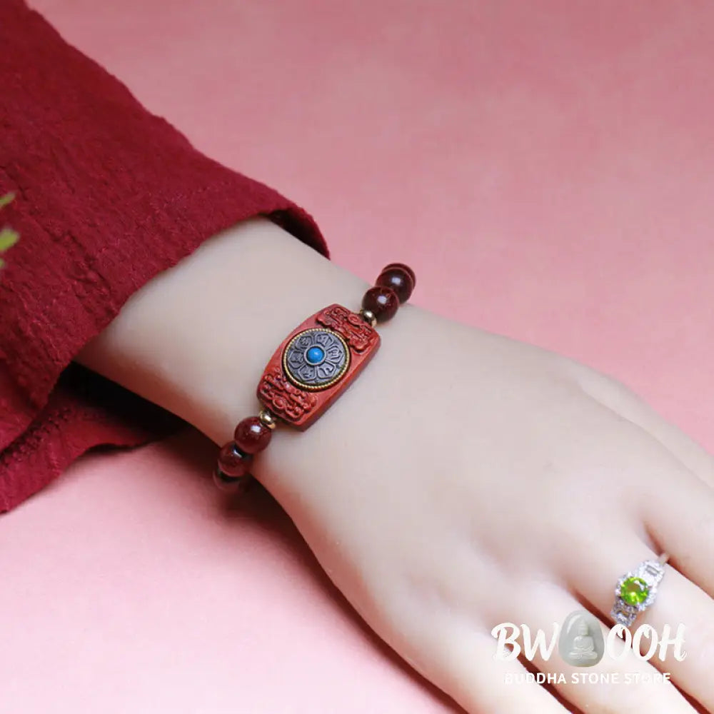 Buddha Stones Small Leaf Red Sandalwood Green Sandalwood Six True Words Peace Bracelet - BWOOOH - Bracelet