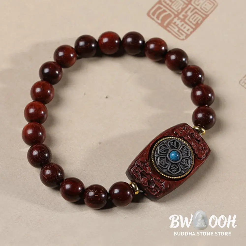 Buddha Stones Small Leaf Red Sandalwood Green Sandalwood Six True Words Peace Bracelet - BWOOOH - Bracelet