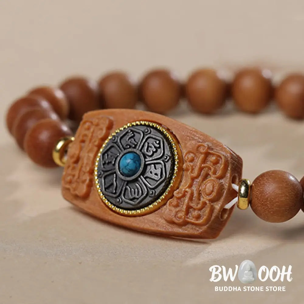 Buddha Stones Small Leaf Red Sandalwood Green Sandalwood Six True Words Peace Bracelet - BWOOOH - Bracelet