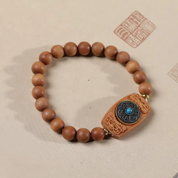 Buddha Stones Small Leaf Red Sandalwood Green Sandalwood Six True Words Peace Bracelet - BWOOOH - Sandalwood(Wrist
