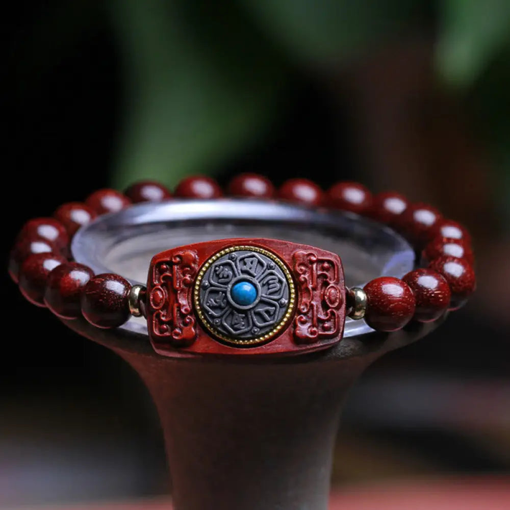 BWOOOH Small Leaf Red Sandalwood Green Sandalwood Six True Words Peace Bracelet - BWOOOH - Small Leaf Red
