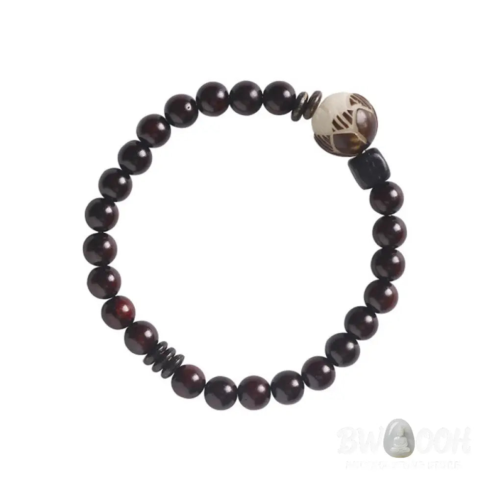 BWOOOH Small Leaf Red Sandalwood Lotus Bodhi Seed Carved Protection Double Wrap Bracele | spiritual healing bracelet