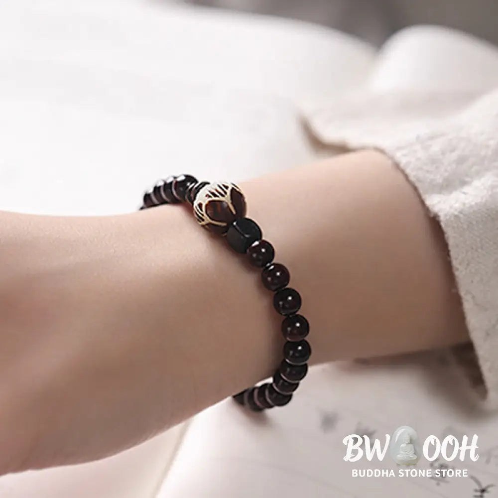 BWOOOH Small Leaf Red Sandalwood Lotus Bodhi Seed Carved Protection Double Wrap Bracele | spiritual healing bracelet