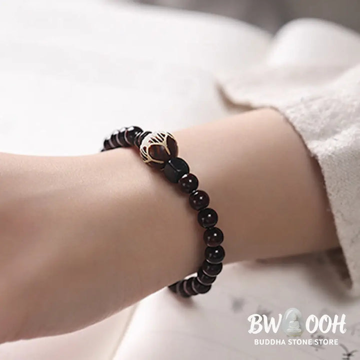 BWOOOH Small Leaf Red Sandalwood Lotus Bodhi Seed Carved Protection Double Wrap Bracele | spiritual healing bracelet