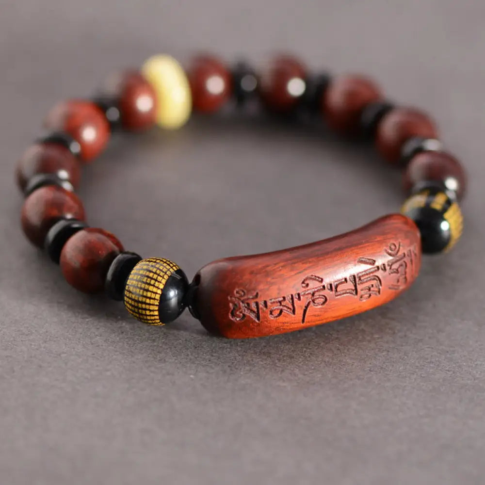 BWOOOH Small Leaf Red Sandalwood Om Mani Padme Hum Engraved Protection Bracelet - BWOOOH - 14-15cm - Bracelet