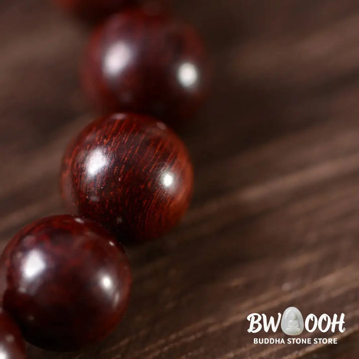 Buddha Stones Small Leaf Red Sandalwood Om Mani Padme Hum Engraved Protection Bracelet - BWOOOH - Bracelet