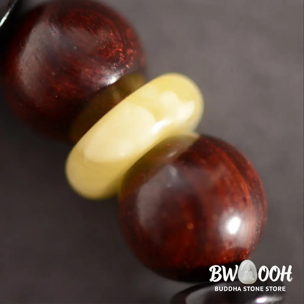 Buddha Stones Small Leaf Red Sandalwood Om Mani Padme Hum Engraved Protection Bracelet - BWOOOH - Bracelet