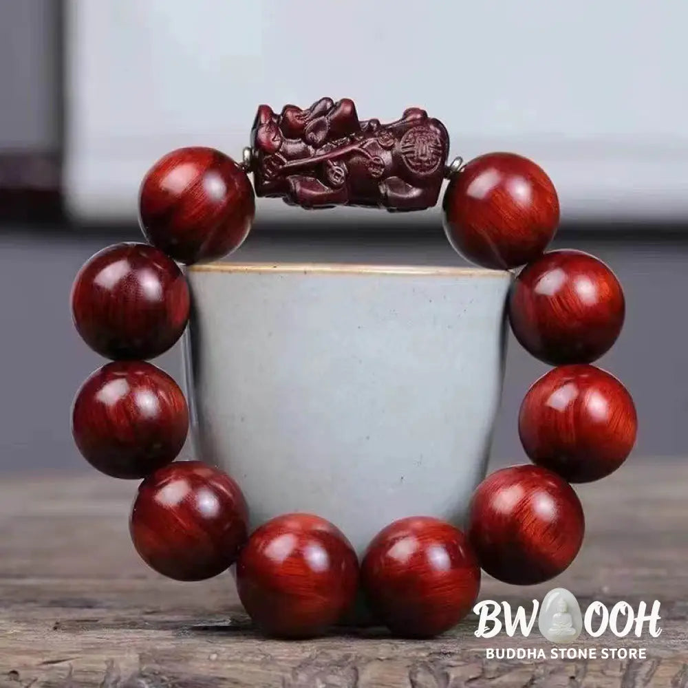 Buddha Stones Small Leaf Red Sandalwood PiXiu Protection Bracelet - BWOOOH - Small Leaf Red Sandalwood(Wrist