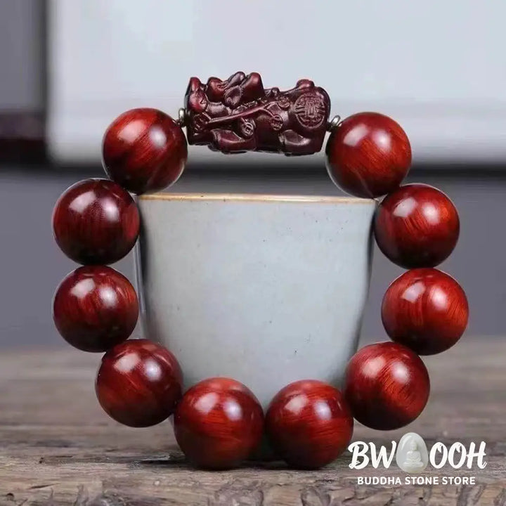 Buddha Stones Small Leaf Red Sandalwood PiXiu Protection Bracelet - BWOOOH - Small Leaf Red Sandalwood(Wrist