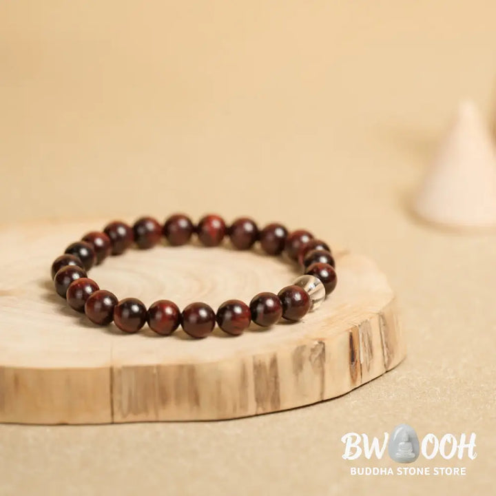 Buddha Stones Small Leaf Red Sandalwood White Crystal Protection Bracelet - BWOOOH - Small Leaf Red Sandalwood(Wrist