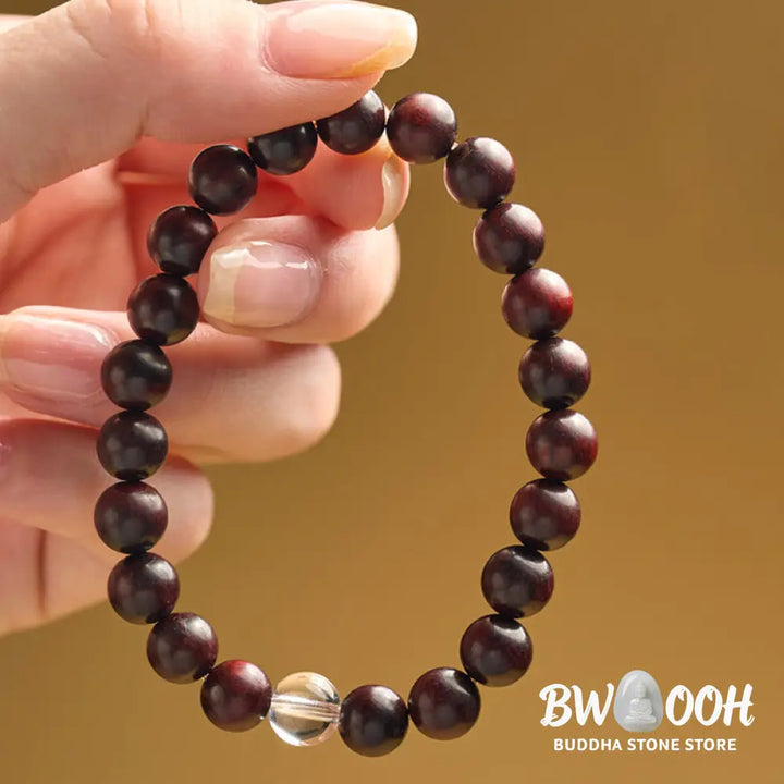 Buddha Stones Small Leaf Red Sandalwood White Crystal Protection Bracelet - BWOOOH - Small Leaf Red Sandalwood(Wrist