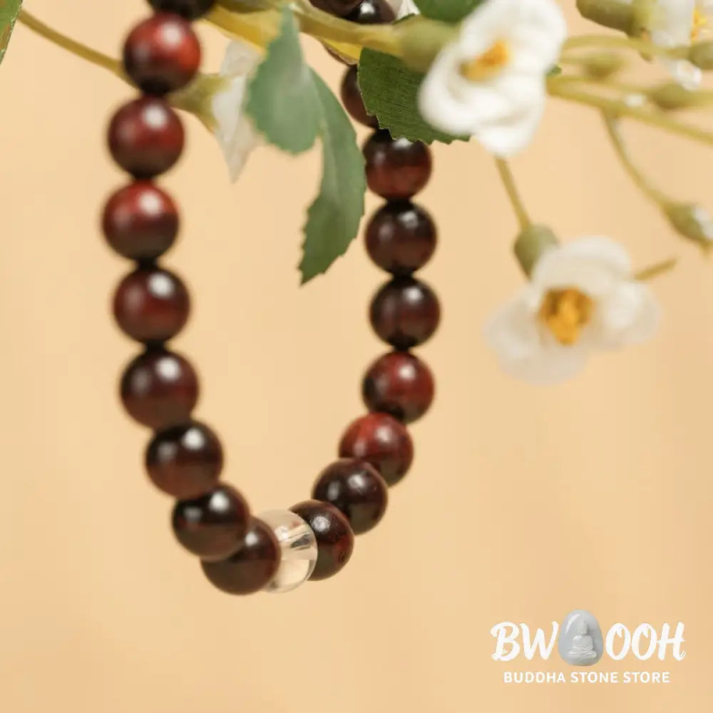 Buddha Stones Small Leaf Red Sandalwood White Crystal Protection Bracelet - BWOOOH - Small Leaf Red Sandalwood(Wrist