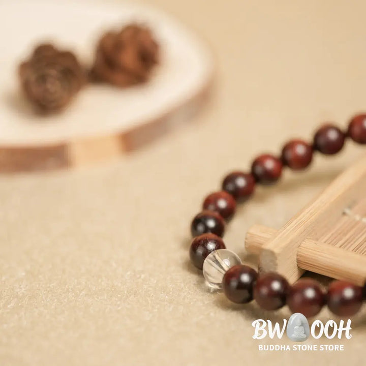 Buddha Stones Small Leaf Red Sandalwood White Crystal Protection Bracelet - BWOOOH - Small Leaf Red Sandalwood(Wrist