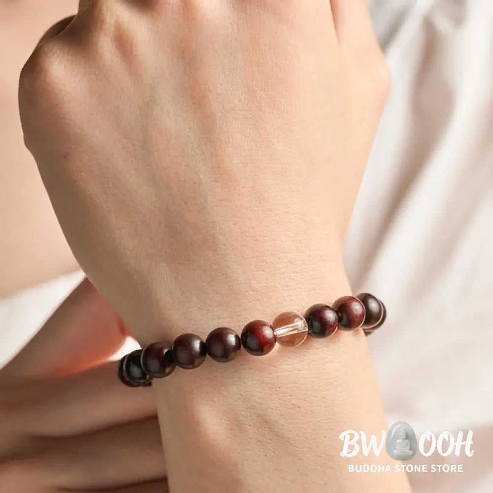 Buddha Stones Small Leaf Red Sandalwood White Crystal Protection Bracelet - BWOOOH - Small Leaf Red Sandalwood(Wrist