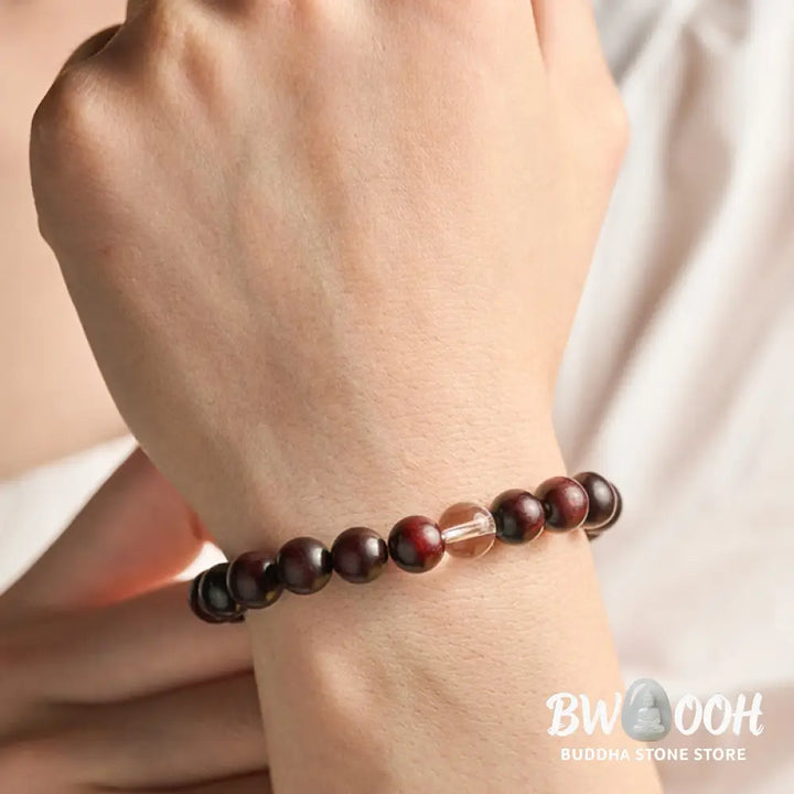Buddha Stones Small Leaf Red Sandalwood White Crystal Protection Bracelet - BWOOOH - Small Leaf Red Sandalwood(Wrist